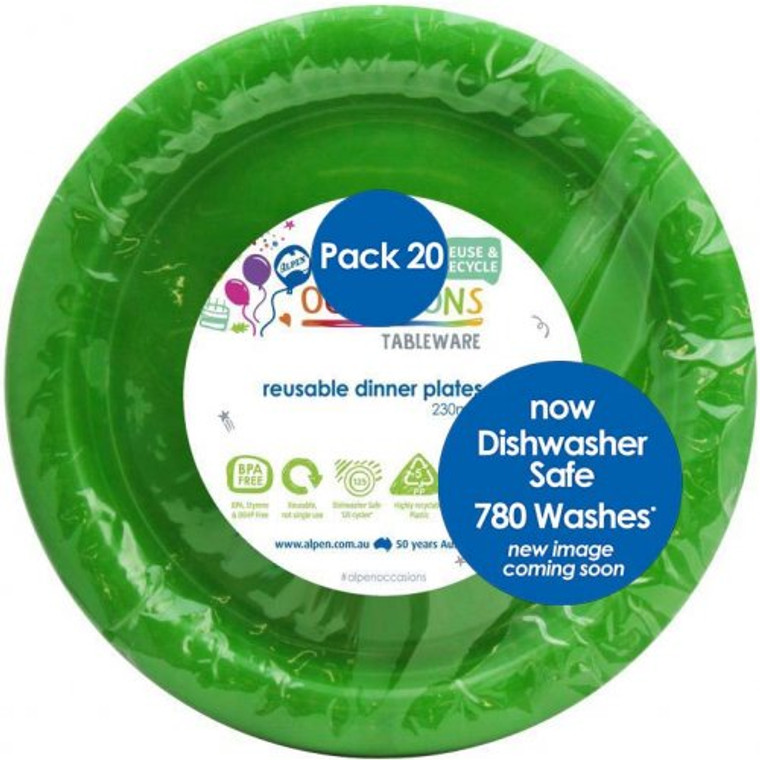 Reusable Plastic Dinner Plate Lime 230mm PK 20