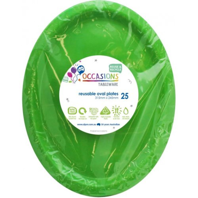 Reusable Plastic Oval Plate Lime 315X245mm PK25