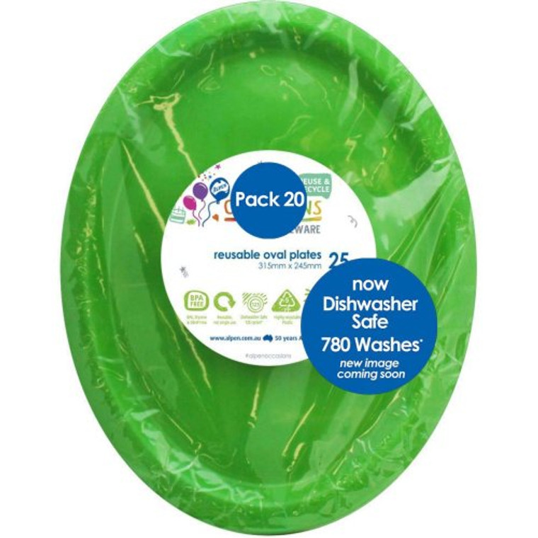 Reusable 780 wash cycles Plastic Oval Plate Lime 315X245mm PK20