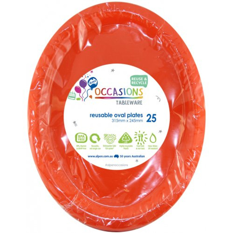 Reusable Plastic Oval  Plate Orange 315X245mm PK25