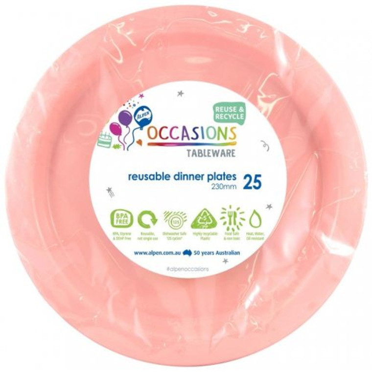 Reusable Plastic Dinner Plate Light Pink  230mm PK600