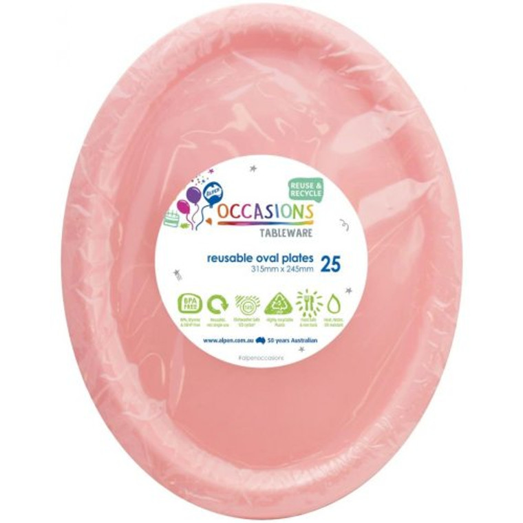 Reusable Plastic Light Pink Oval Plate 315x245mm PK400