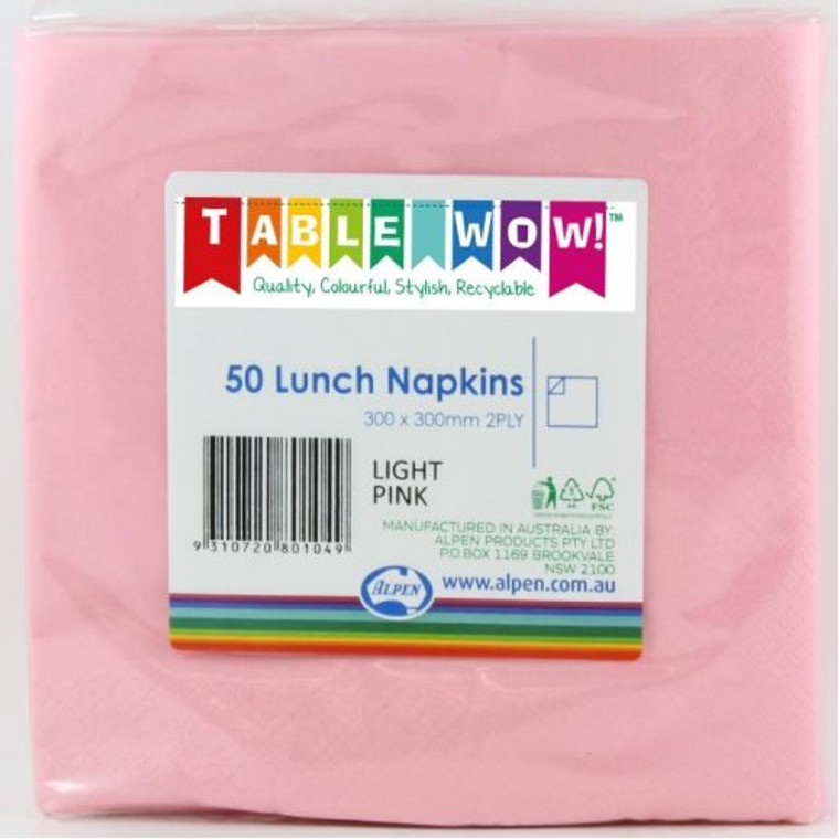 LIGHT PINK LUNCH NAPKIN 33X33cm 2PLY PK50