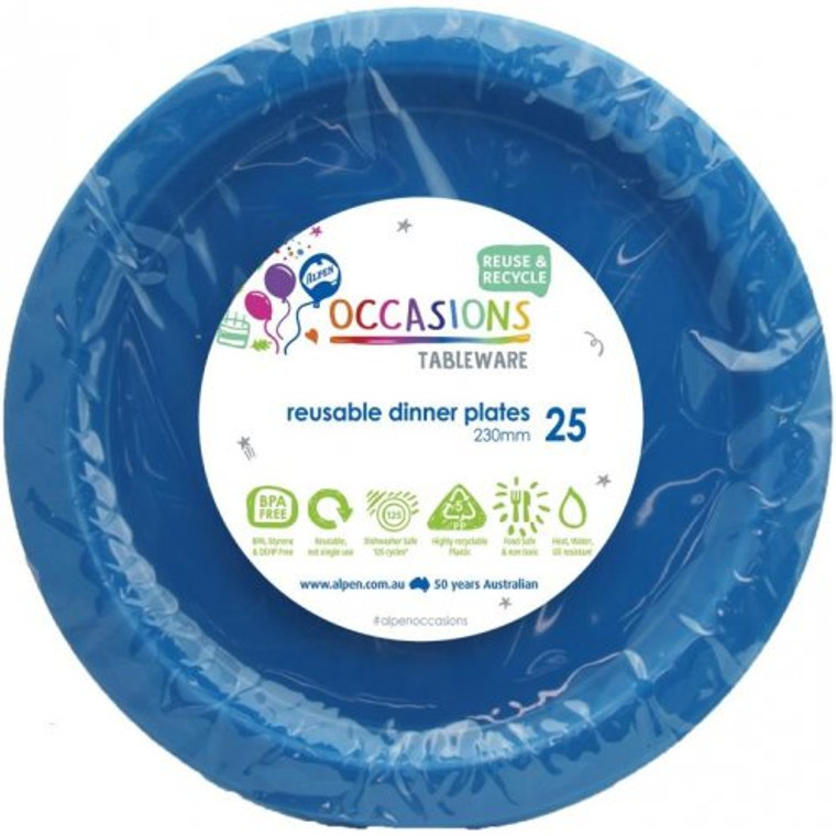 Reusable Plastic Dinner Plate Royal Blue 230mm PK25