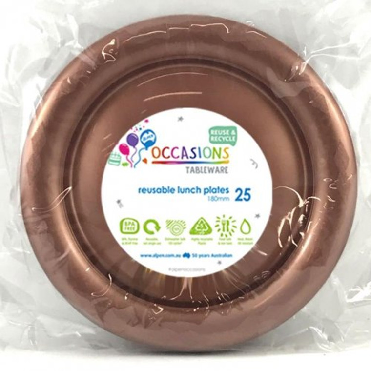 Reusable Plastic Lunch Plate Rose Gold 180mm PK25