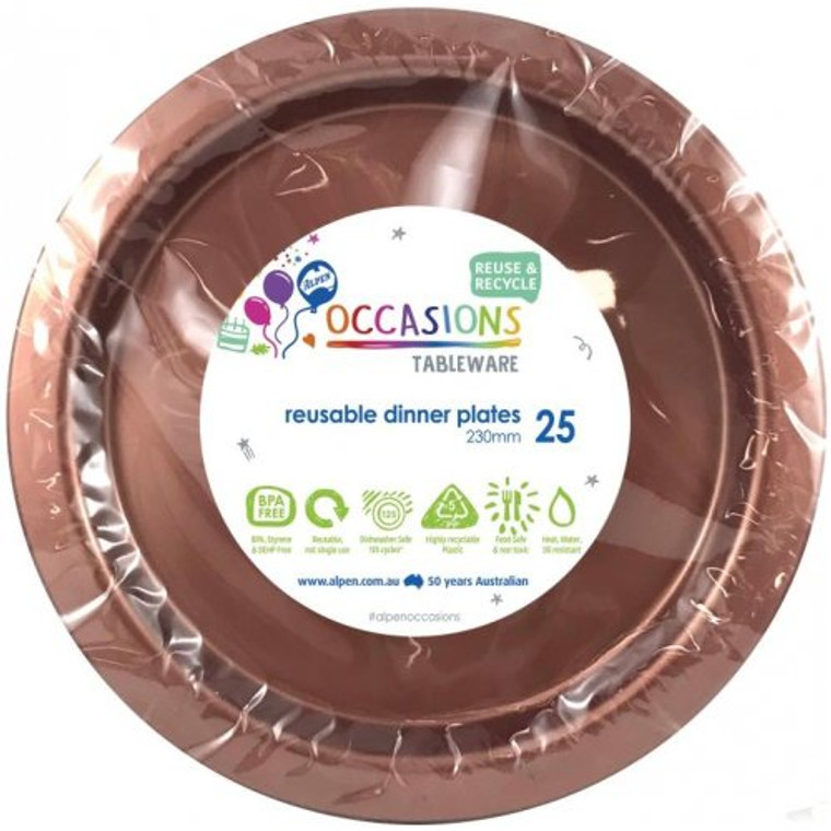Reusable Plastic Dinner Plate Rose Gold 230mm PK25