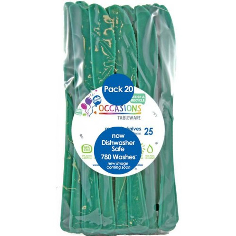 Reusable Plastic Cutlery Knife Green 195mm PK960