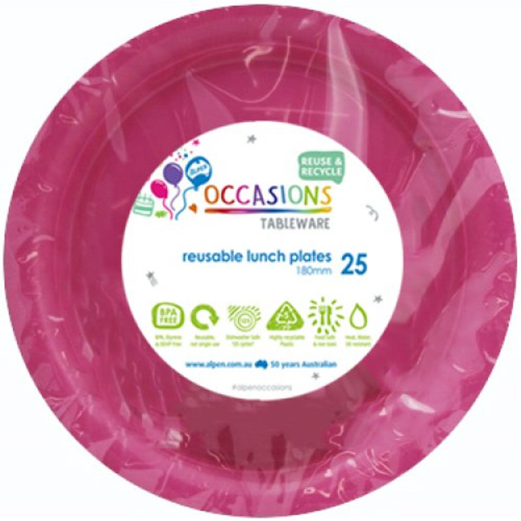 Reusable Plastic Lunch Plate Magenta 180mm PK600
