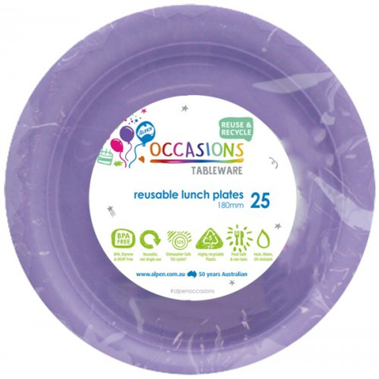 Reusable Plastic Lunch Plate Lavender 180mm PK600
