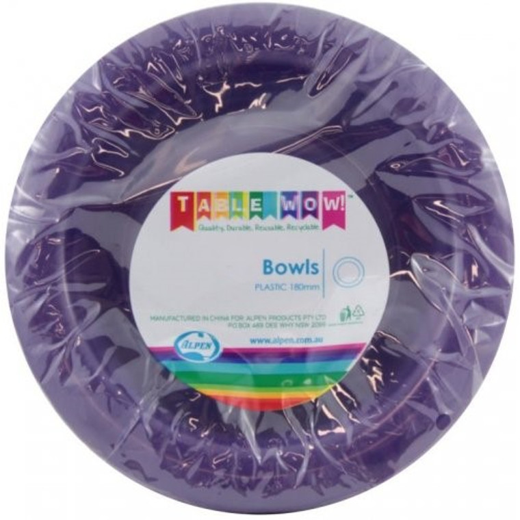 Reusable Plastic Purple Bowl 180mm PK20