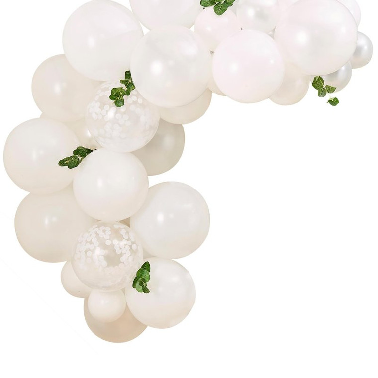 Botanical Baby Mini White Balloon Arch With Foliage Pack of 45