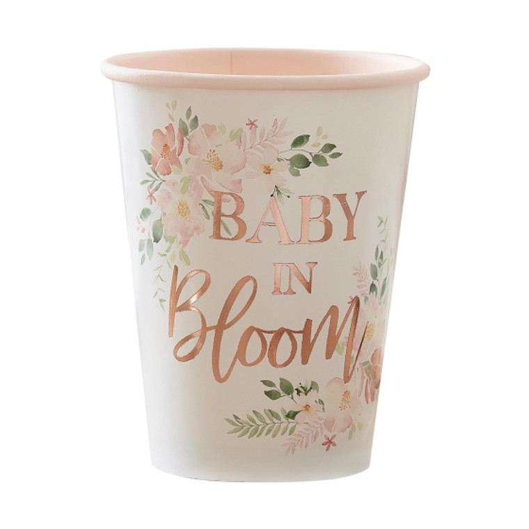 Baby in Bloom 9oz/266ml Paper Cups Foiled PK8