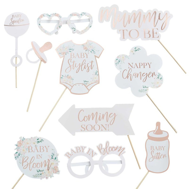 Baby in Bloom Photobooth Props Rose Gold Foiled Pack of 10