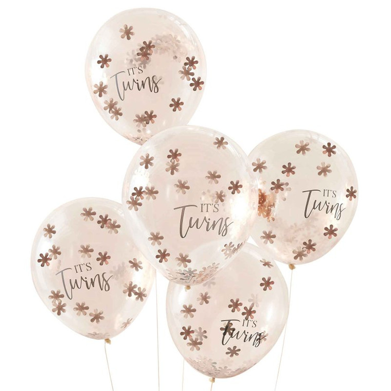 Baby In Bloom It's Twins 12" Latex Balloons & Confetti PK5