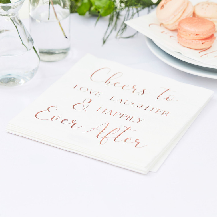 Botanical Wedding Foiled Cheers To Love, Laughter & Happily Ever After Napkins PK16 16.5 cm W x 16.5 cm H