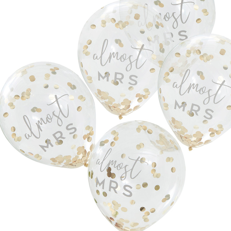 Botanical Hen Party Gold Confetti 12" Latex Balloons almost MRS PK 5