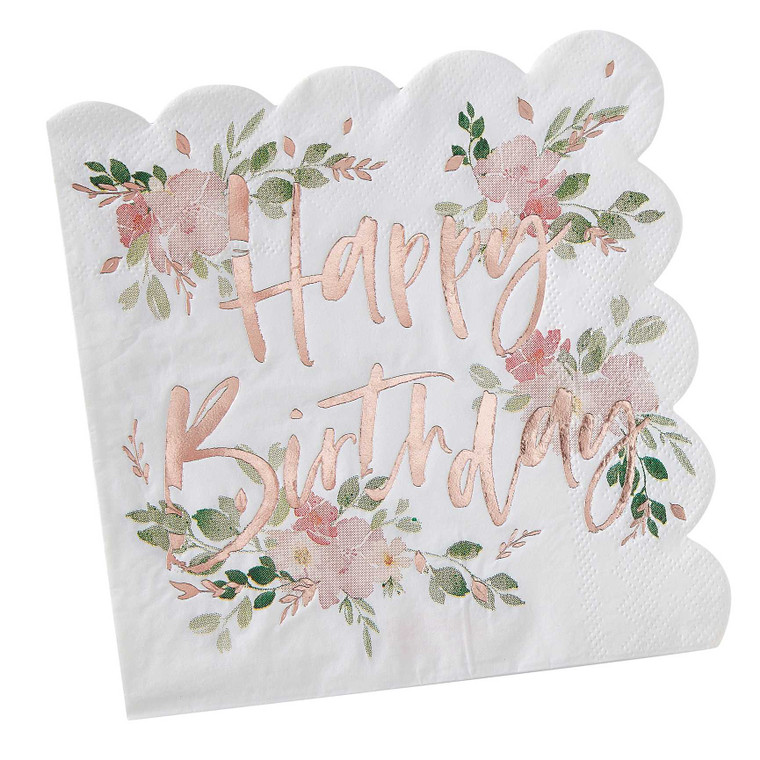 Ditsy Floral Happy Birthday Napkins PK16 16.5 cm (H) x 16.5 cm (W)