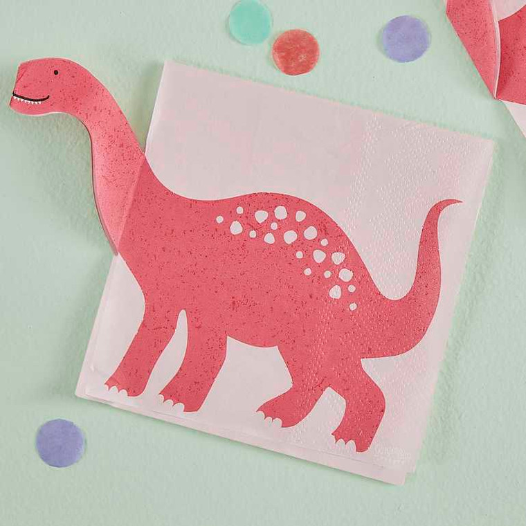 Dino Pink Paper Napkins Pop Out Dinosaur PK16 (16.5cm x 16.5cm when folded)