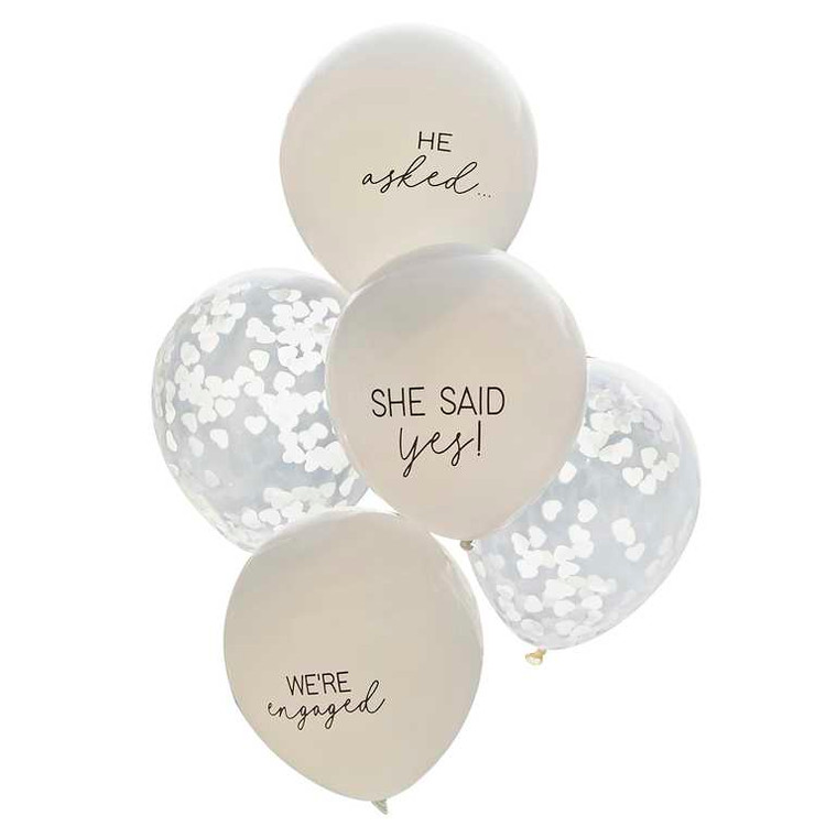 Engaged Balloon Bundle Confetti & Printed White 12" PK 5