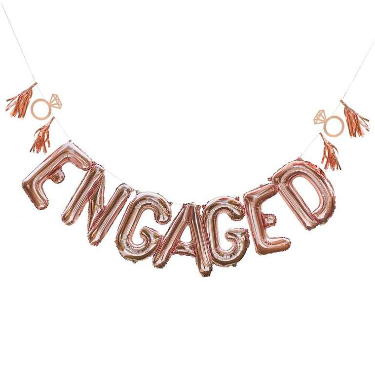 Engaged Balloon Bunting with Tassels & Rings Rose Gold 16" PK7