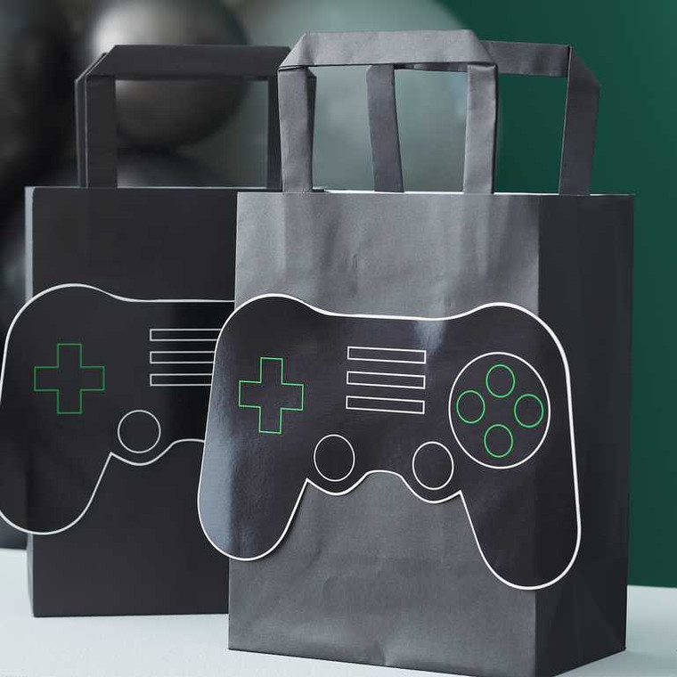 Game Controller Party Bags 3D Black with Green Inside PK5