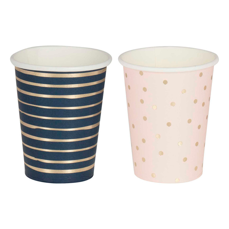 Gender Reveal Gold Foiled Pink And Navy Mixed Cups PK 8 13.5 cm H x 8cm