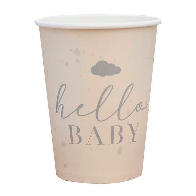 Hello Baby 9oz/266ml Paper Cups Baby Speckle Cream & Grey PK8