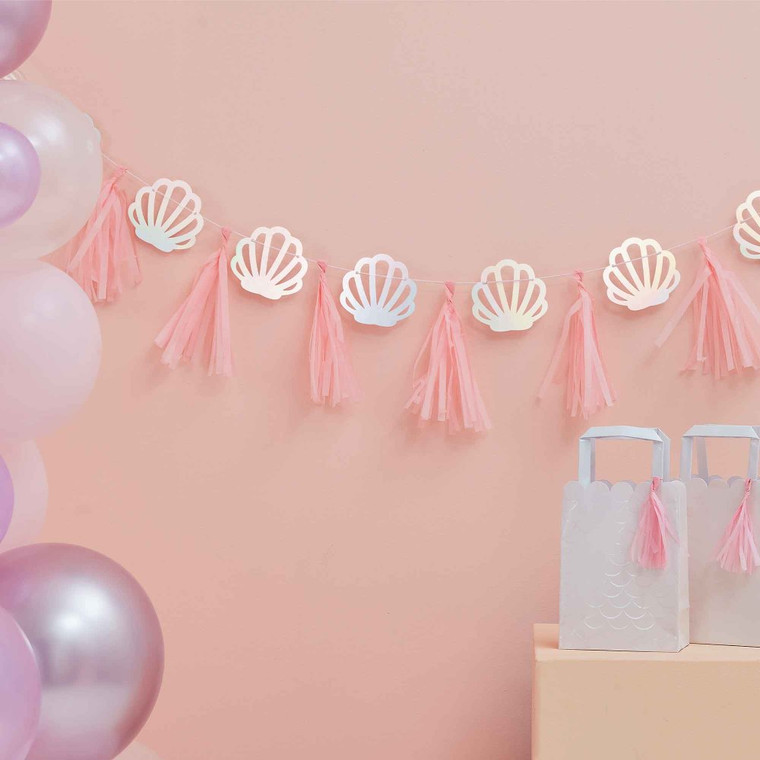 Mermaid Tassel Garland Shells & Tassels Pink & Iridescent 2m