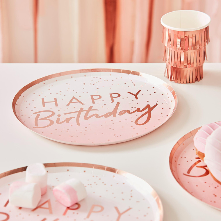 Happy Birthday Rose Gold Ombre Plate PK8 24cm(H) x 24cm (W)