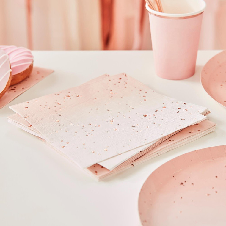 Ombre Rose Gold Foiled Napkins PK8 16cm x 16cm