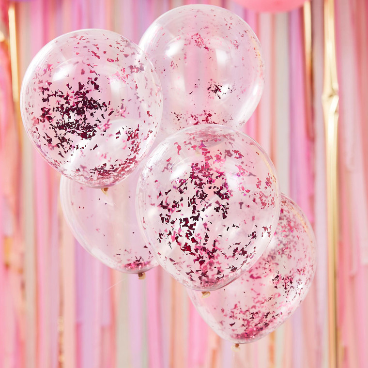 Mix It Up Pink Foil Confetti Filled Balloons PK5 30cm