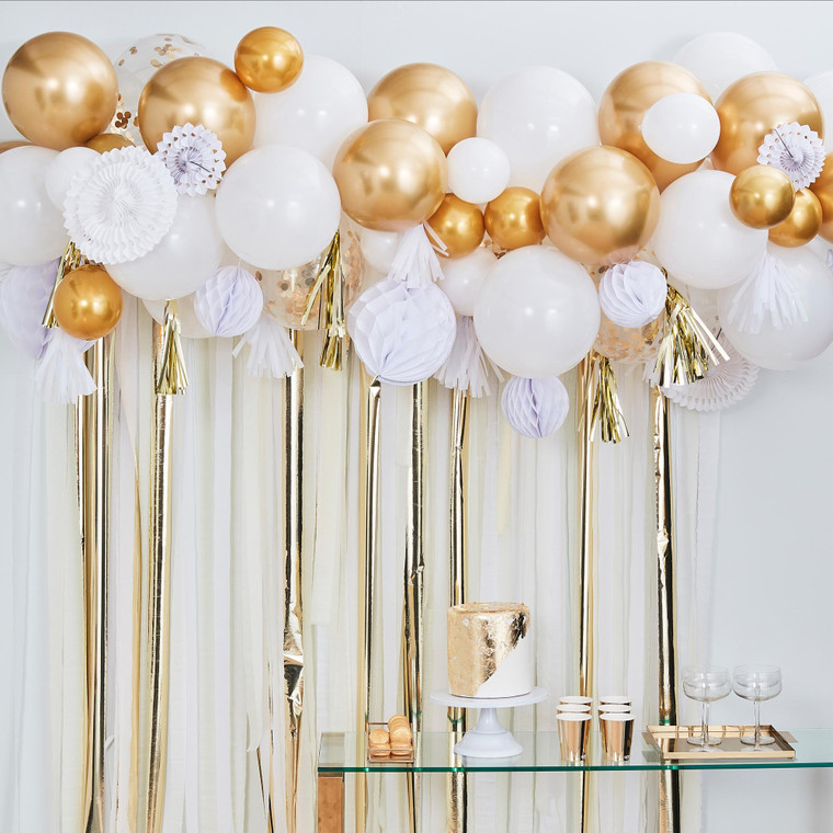 Gold Balloon and Fan Garland Party Backdrop 4m