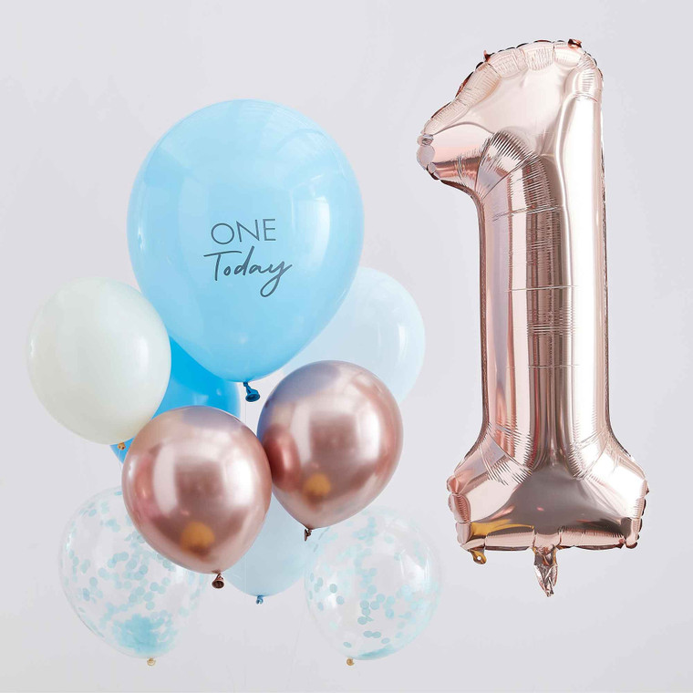 Mix It Up Blue & Rose Gold 1 Today Balloon Bundle PK10