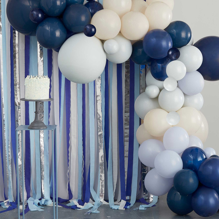 Mix It Up Balloon Backdrop Balloon Arch & Streamers Blue & Cream Pack of 70