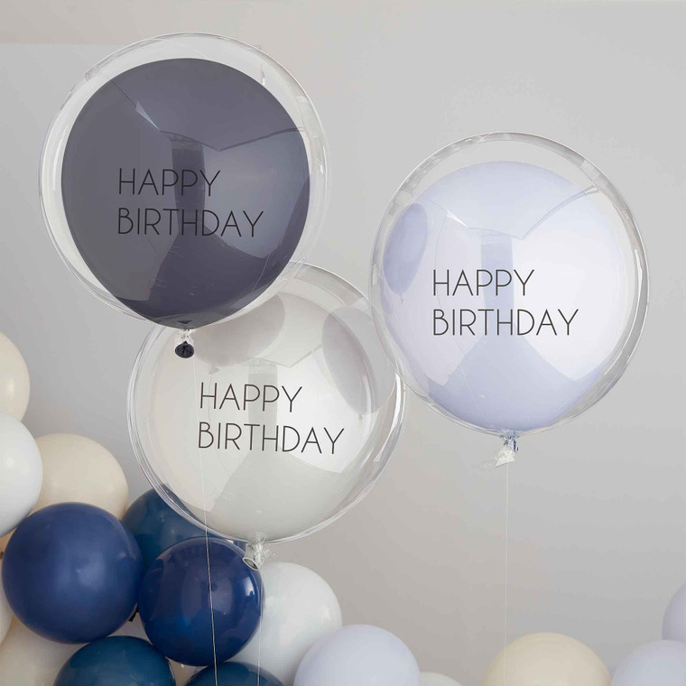 Mix It Up Balloon Bundle Happy Birthday Double Layered Blue and Grey PK3