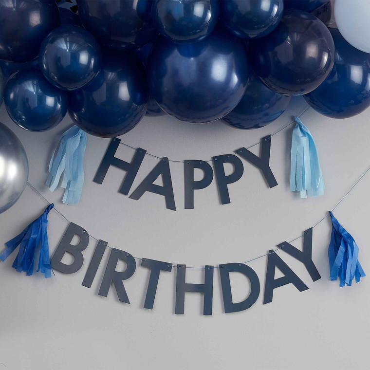 Mix It Up Bunting Happy Birthday with Tassels Blue 3m