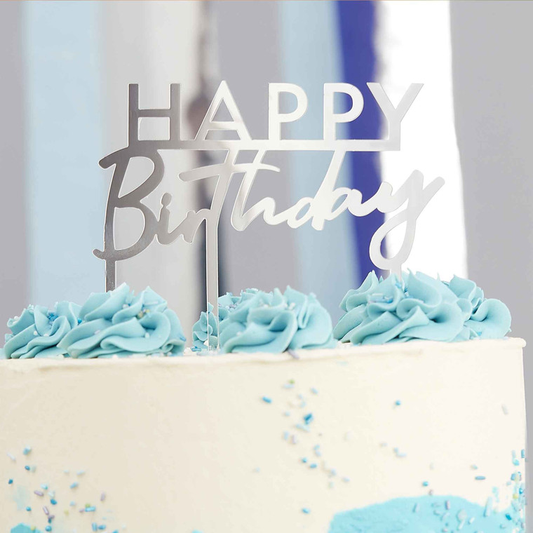 Mix It Up Cake Topper Happy Birthday Silver 12cm (H) x 11cm (W)