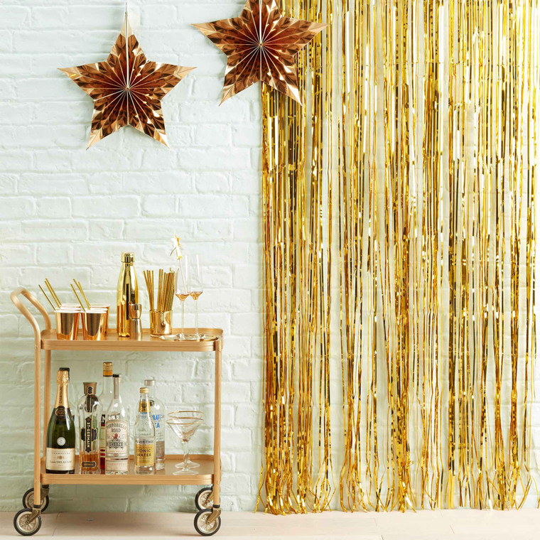 Gold Foil Fringe Curtain Decoration Metallic Star 91cm (W) x 245cm (H).