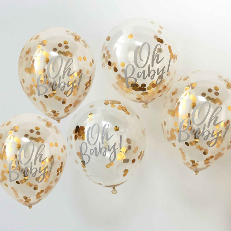 "Oh Baby! Balloons 12"/30cm Confetti Gold Oh Baby! PK5