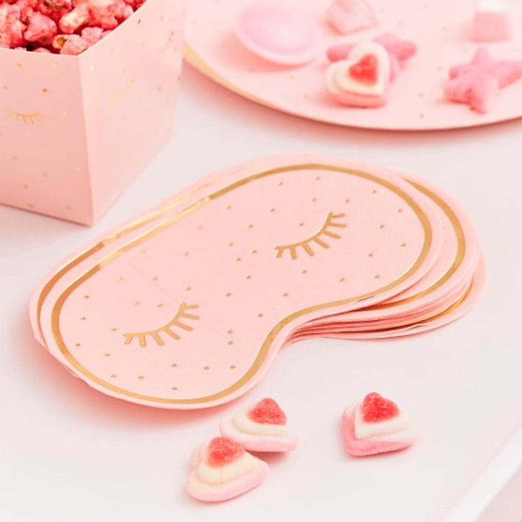 Pamper Party Gold Foiled And Pink Eye Mask Shaped Napkins PK16