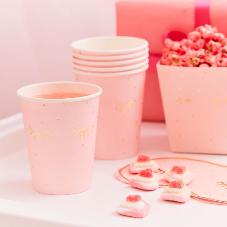 Pamper Party Gold Foiled And Pink Sleepy Eyes Paper Cups PK8