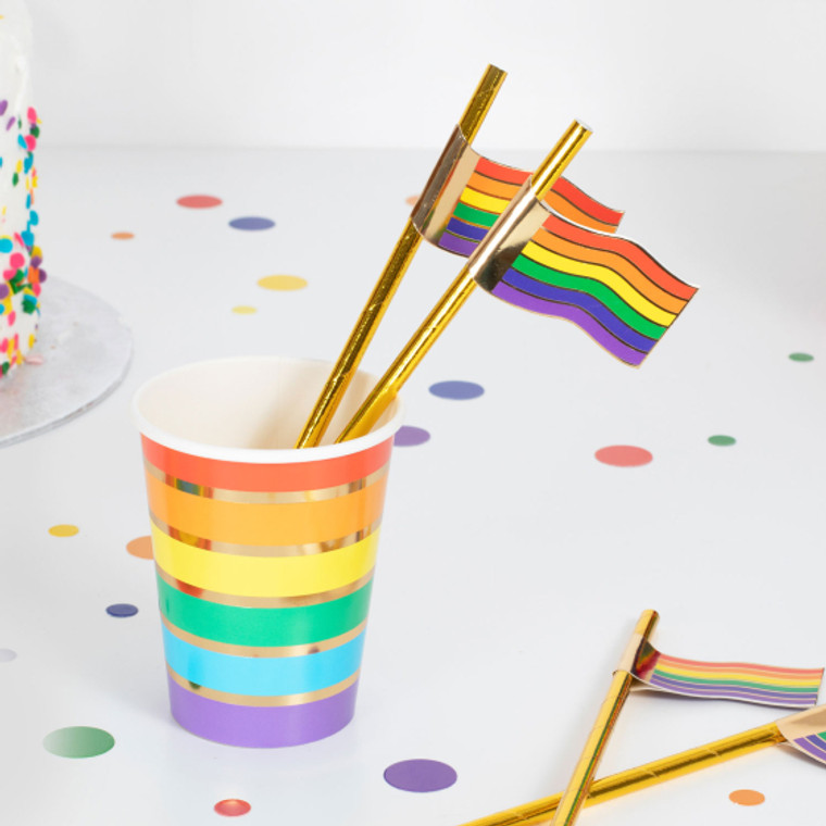 Rainbow Gold Foiled Flag Straws PK16