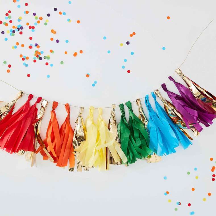 Gold Foil and Rainbow Tassel Garland 1.5m