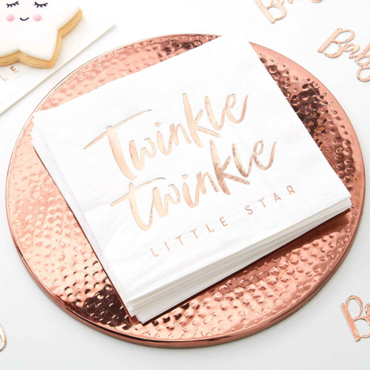 Rose Gold Twinkle Twinkle Baby Shower 33cm Napkins PK16