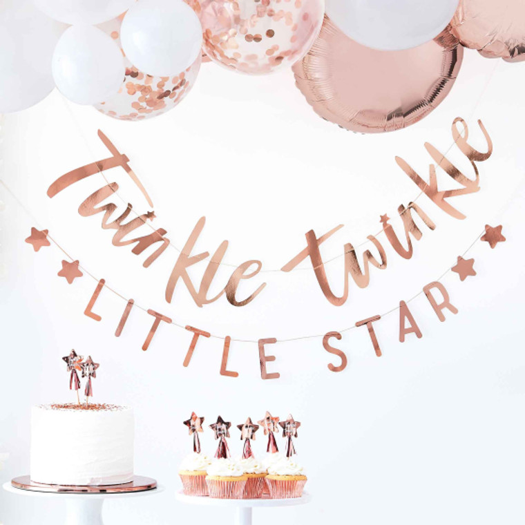 Twinkle Twinkle Rose Gold Baby Shower Bunting 3m