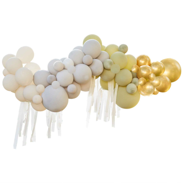 Green, Cream, Grey & Gold Chrome Balloon Arch Kit PK75