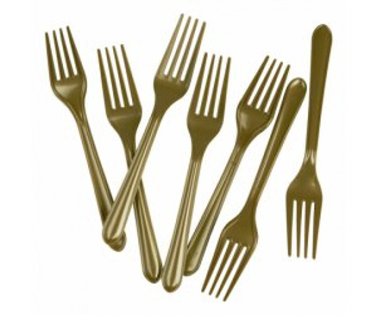 Gold Reusable Plastic Cutlery Forks 20 Pack