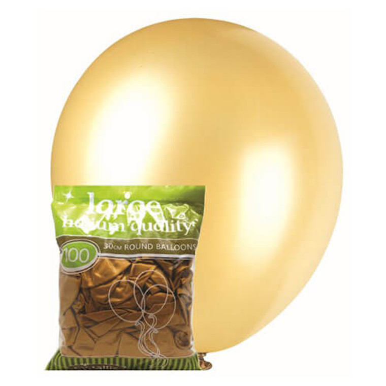 30cm Latex Balloons - Metallic Gold (100 Pack)