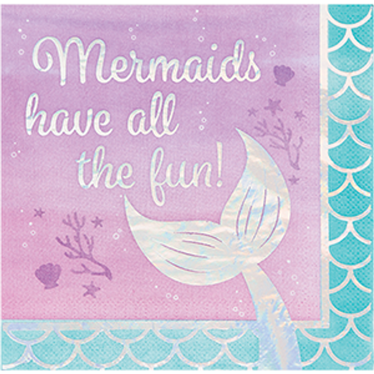 Mermaid Shine Iridescent Lunch Napkins Mermaids have all the fun 16PK