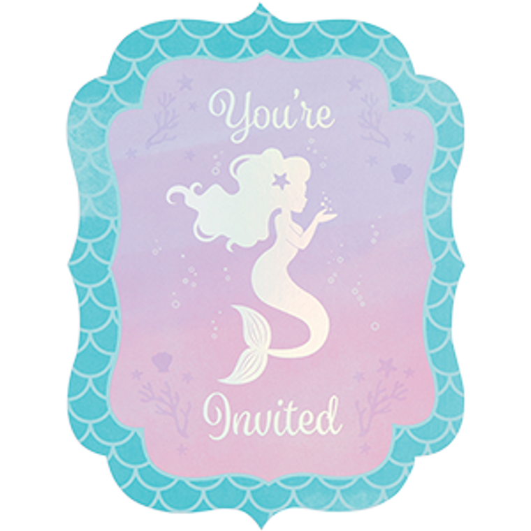 Mermaid Shine Iridescent Invitations Postcard Style 15cm x 11cm 8pk